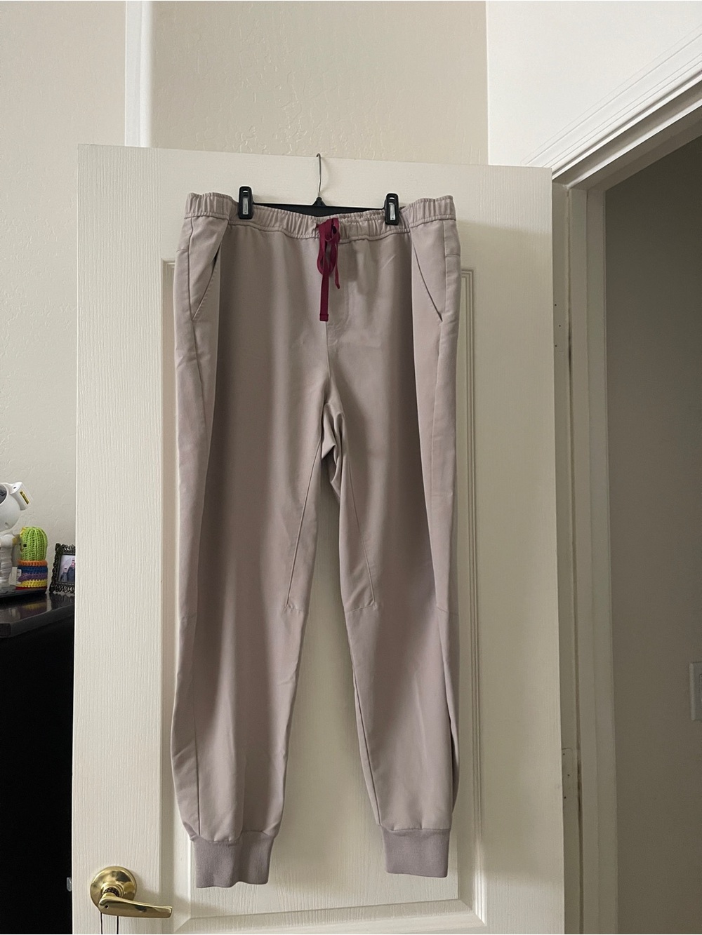 Figs Men's Joggers in Taupe with Maroon Drawstring